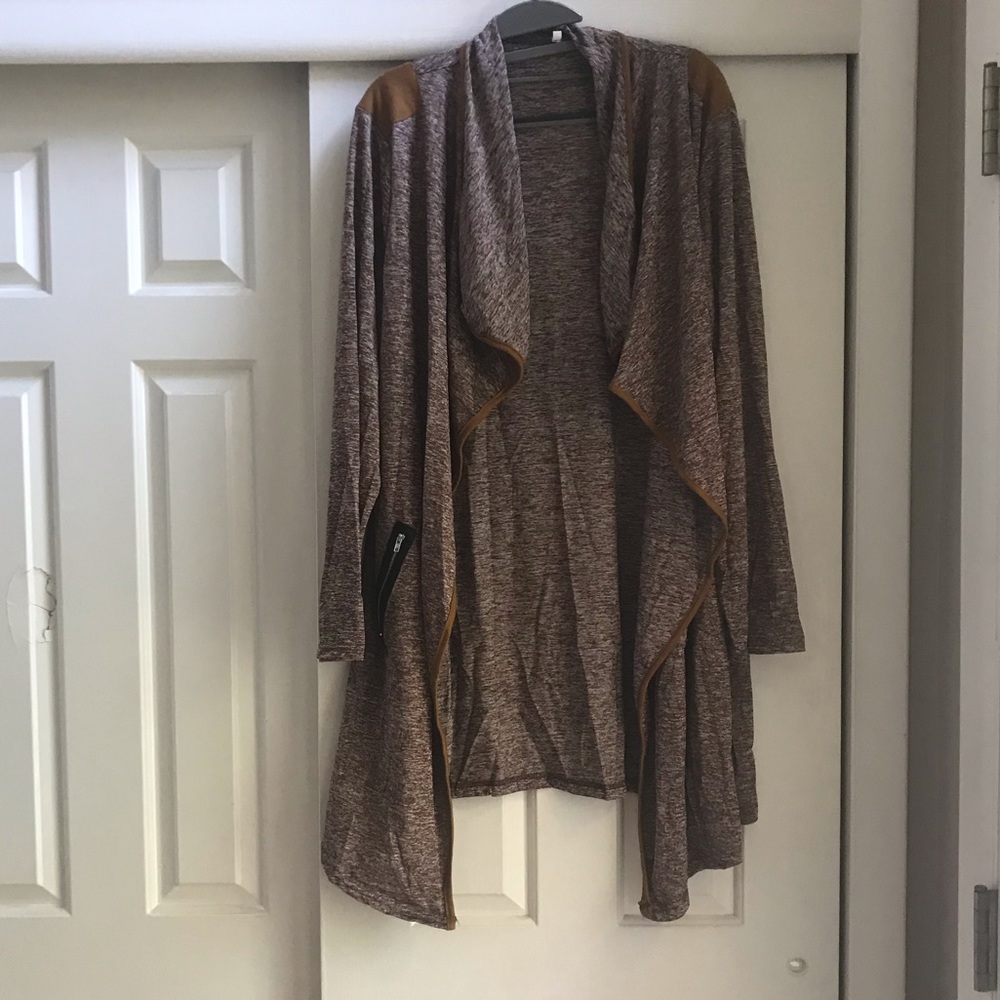 Brand new brown cardigan with suede shoulders